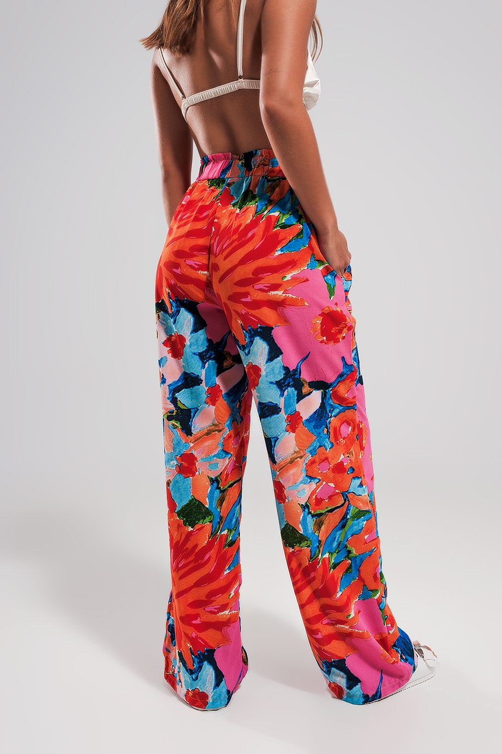 Elastic back pants in bright floral Q2 Pants BoutiqueLua