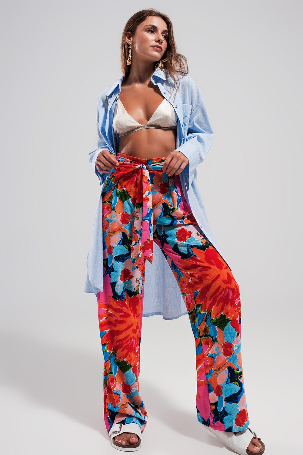 Elastic back pants in bright floral Q2 Pants BoutiqueLua
