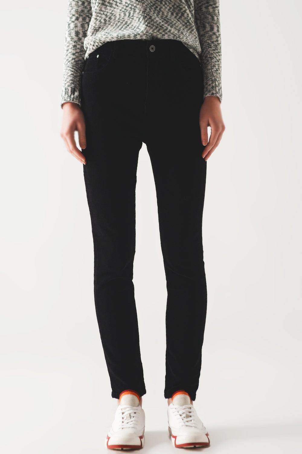 Elastic Cotton skinny cord pants in black Q2 Pants BoutiqueLua