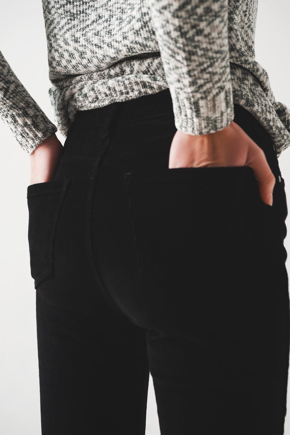 Elastic Cotton skinny cord pants in black Q2 Pants BoutiqueLua