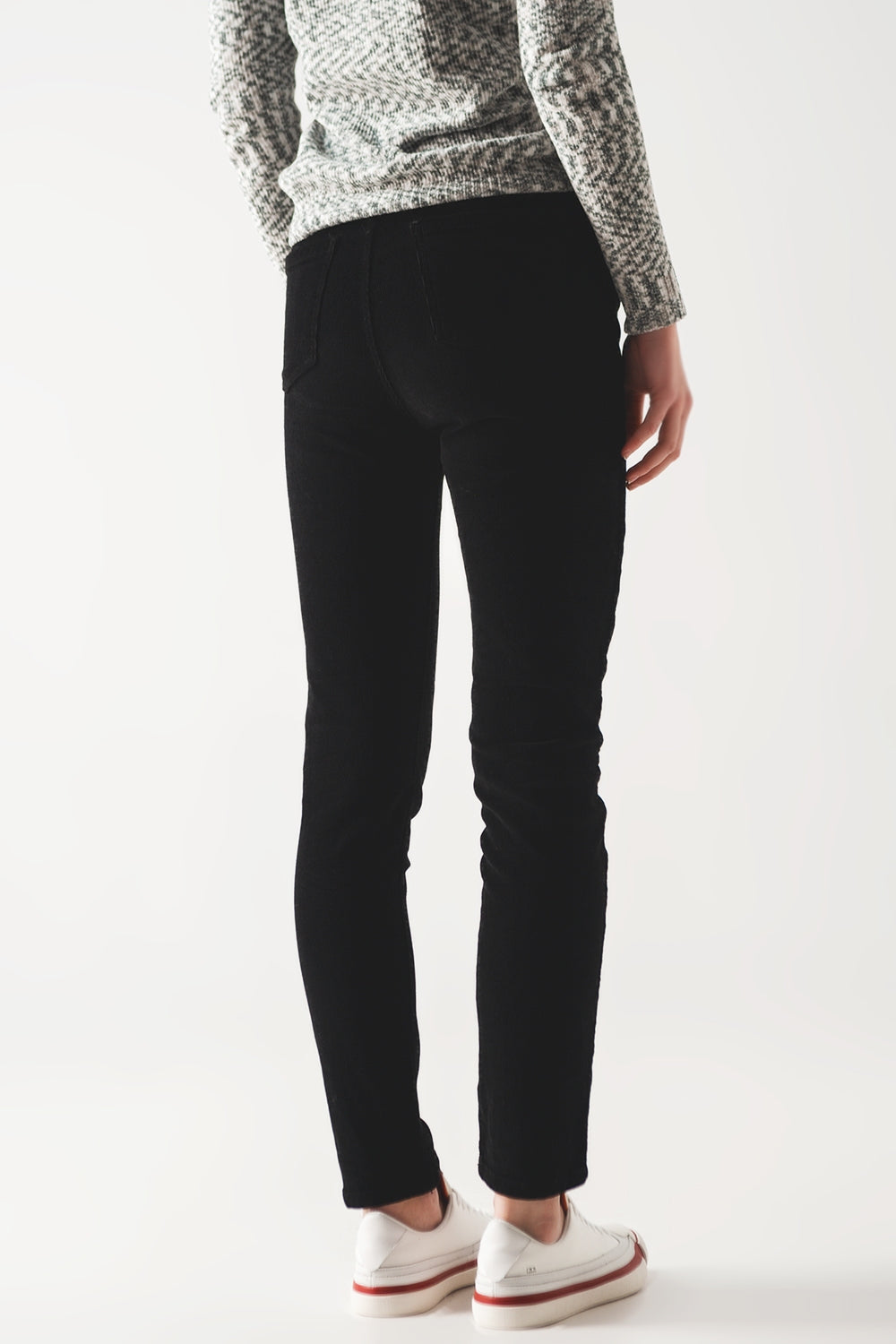 Elastic Cotton skinny cord pants in black Q2 Pants BoutiqueLua