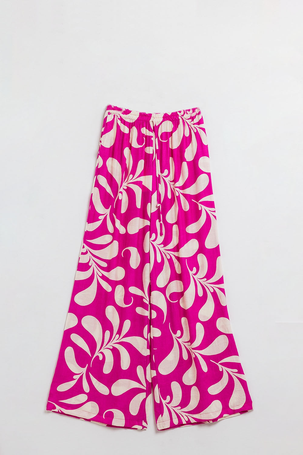 Elasticated Waist Straight Leg Pants In Fuchsia Floral Print - Trousers