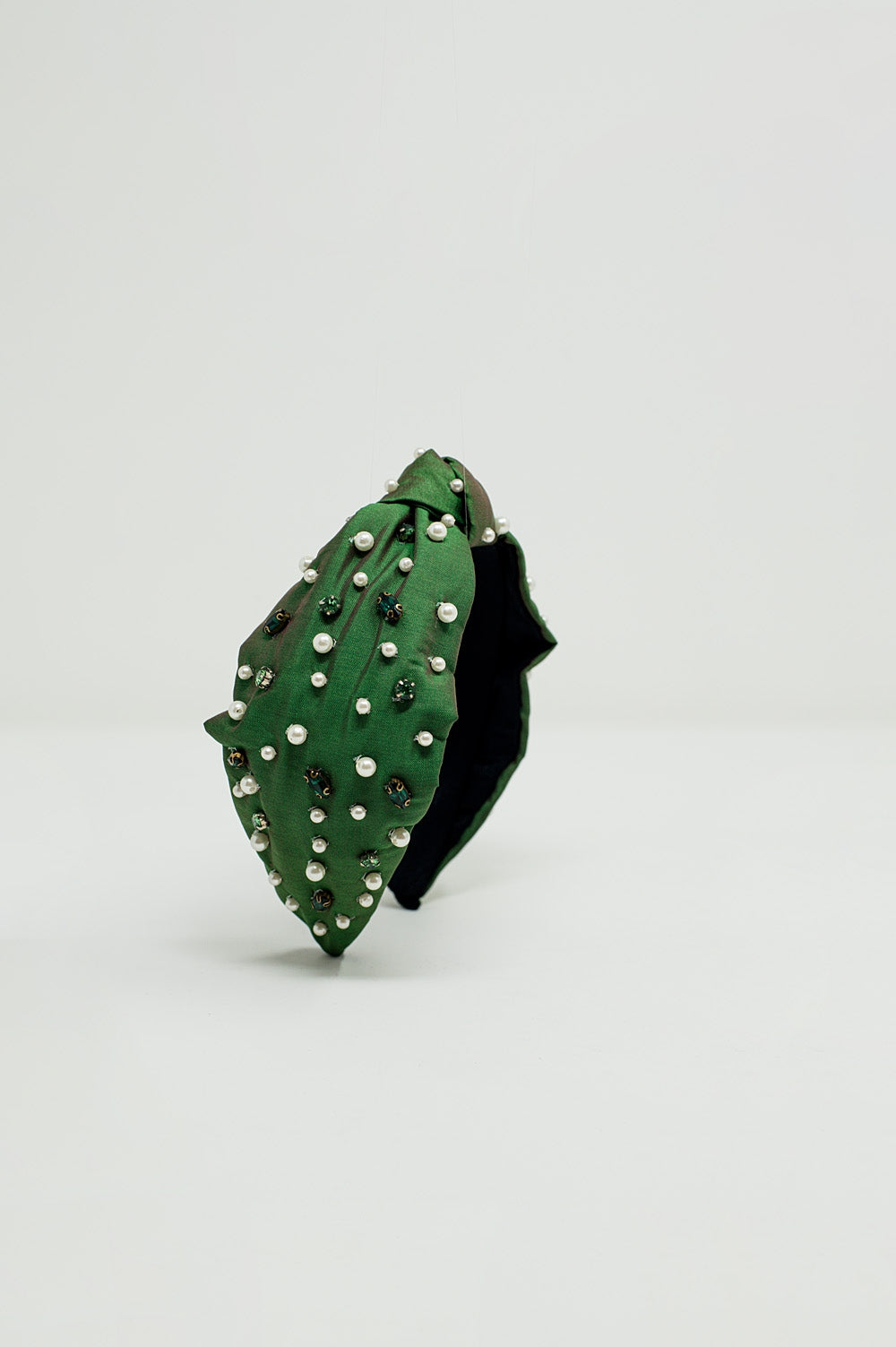Embellished Headband With White And Green Jewells With Knot in The Middle - Headbands
