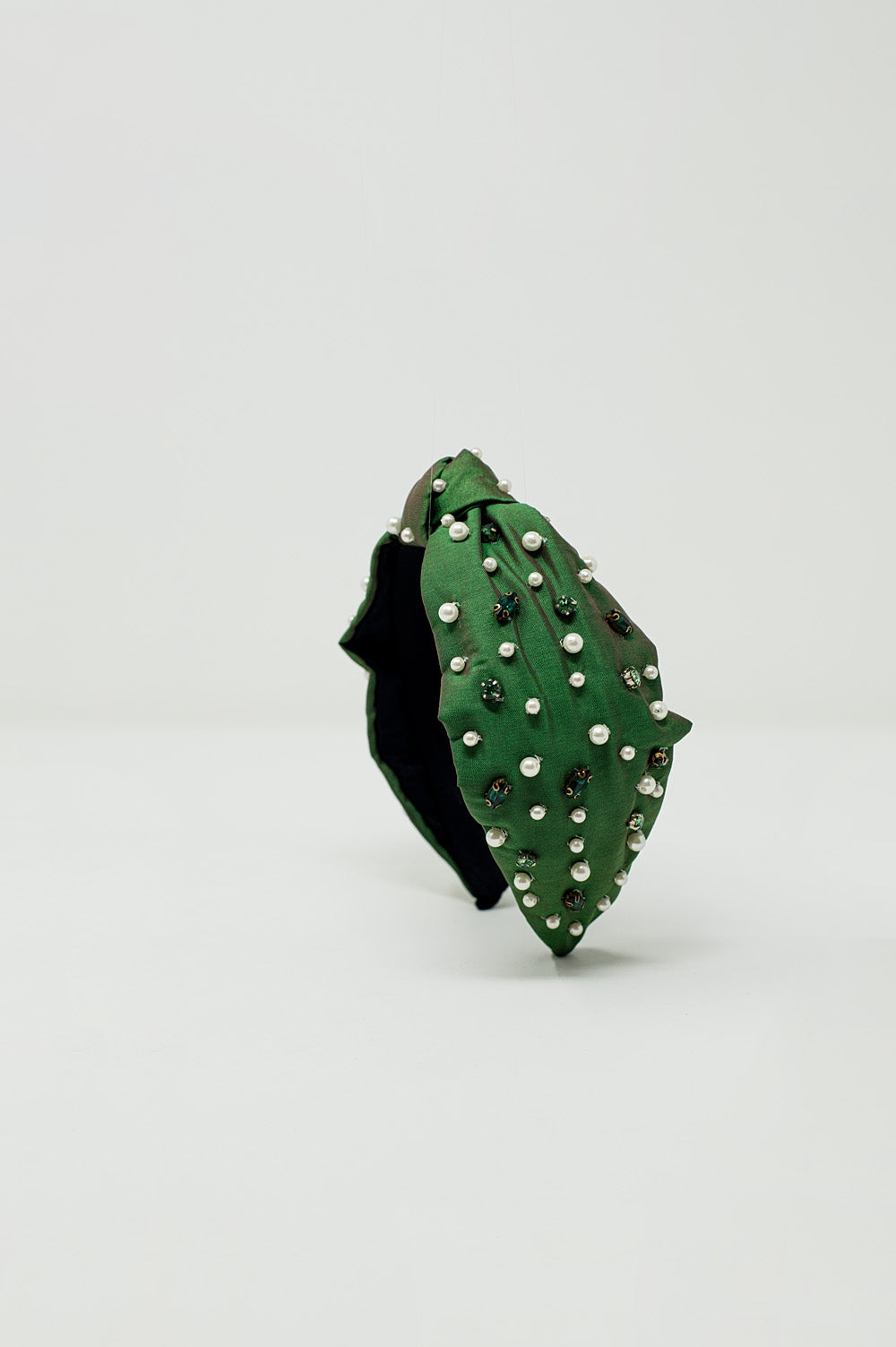 Embellished Headband With White And Green Jewells With Knot in The Middle - Headbands