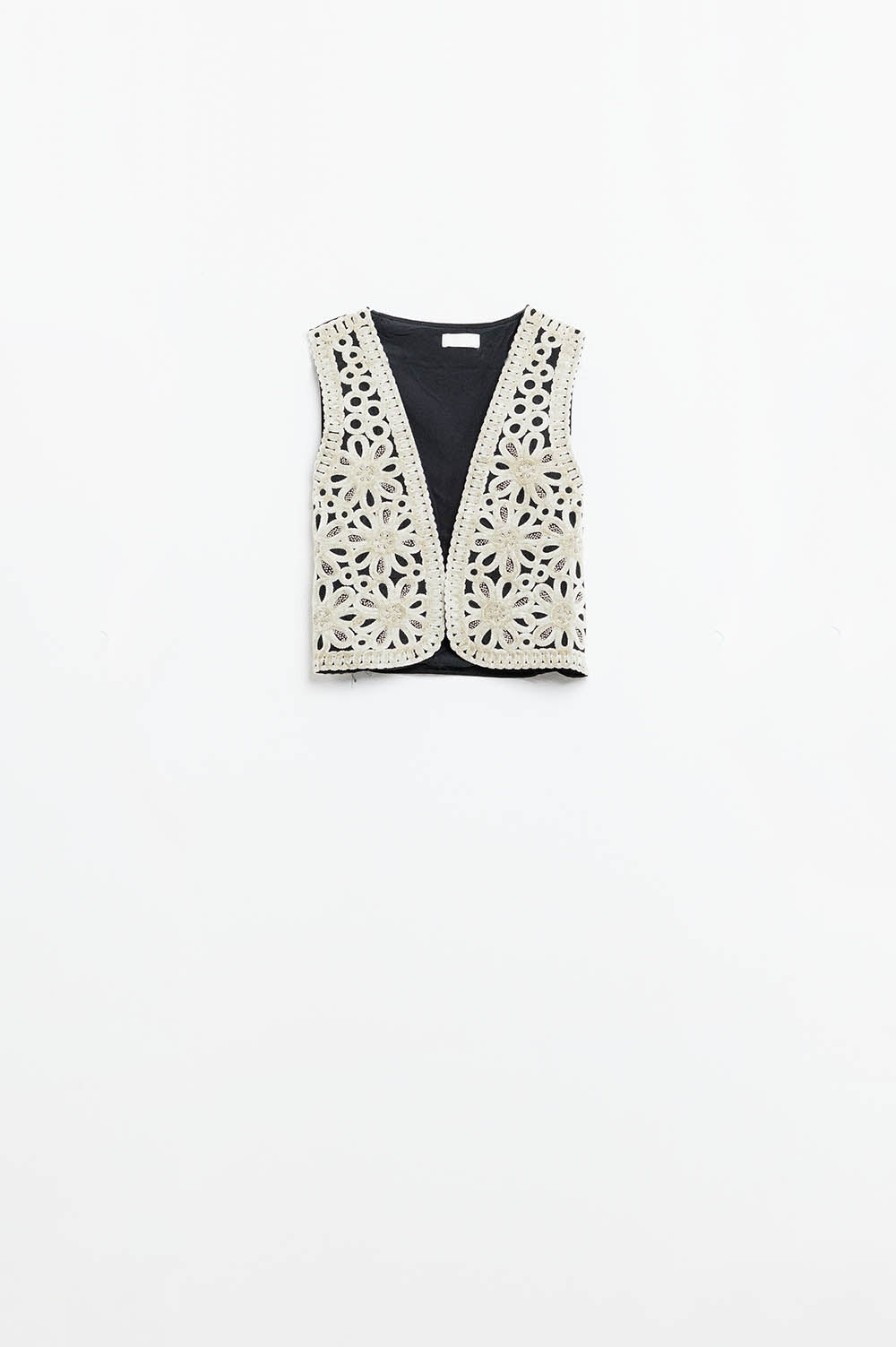 Embroidery Velvet Short Vest in white - Vests