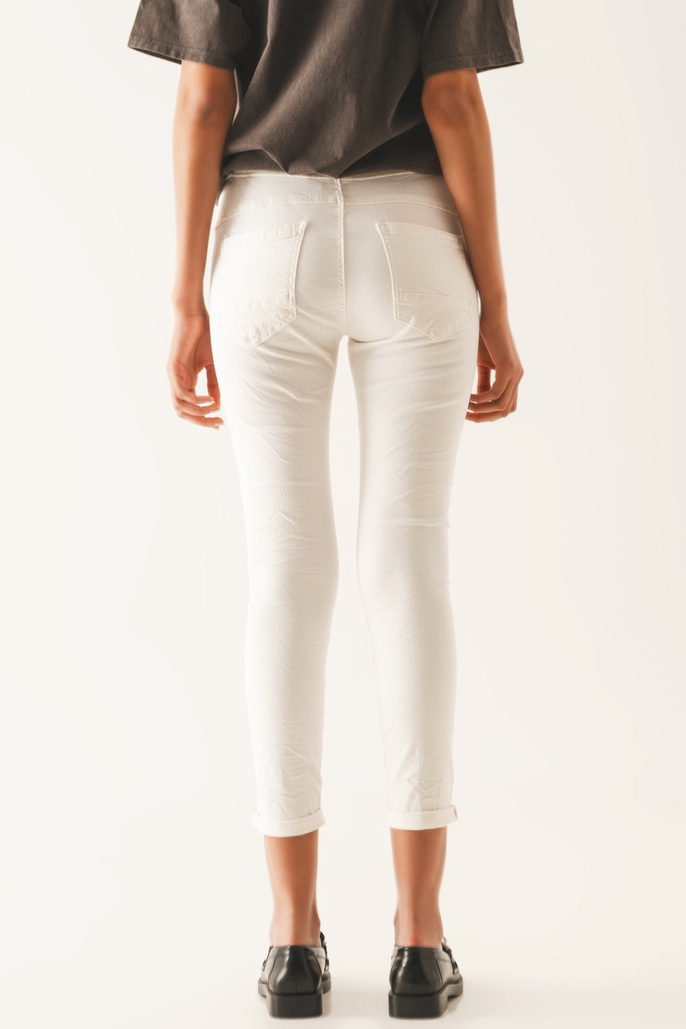 Exposed buttons skinny jeans in cream Q2 Jeans BoutiqueLua