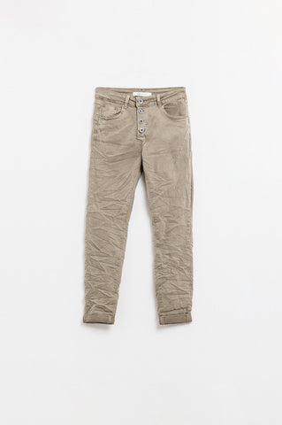 Exposed buttons skinny jeans in dark beige