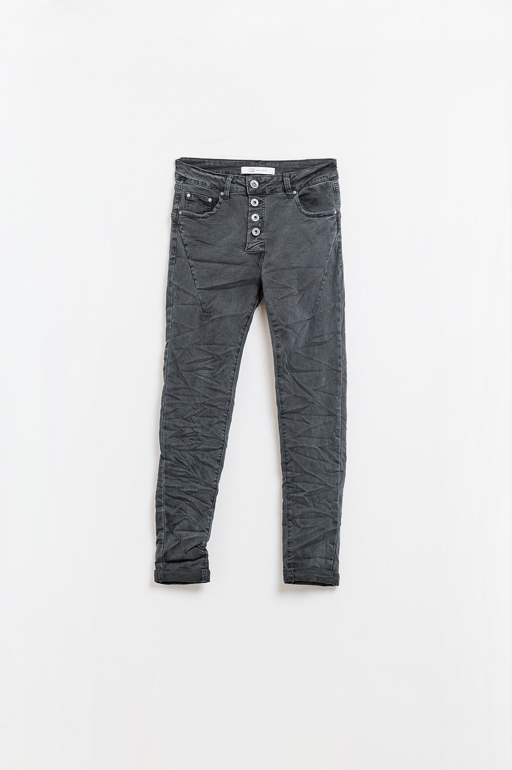 Exposed buttons skinny jeans in dark grey - Pants