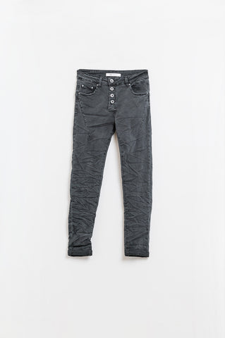 Exposed buttons skinny jeans in dark grey