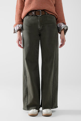 Extra wide leg Pants in olive green color