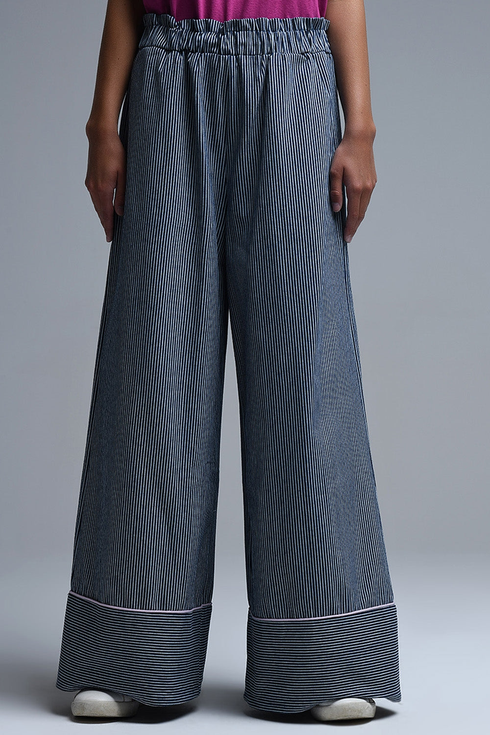 Extra Wide Leg Striped Palazzo Pants - Pants
