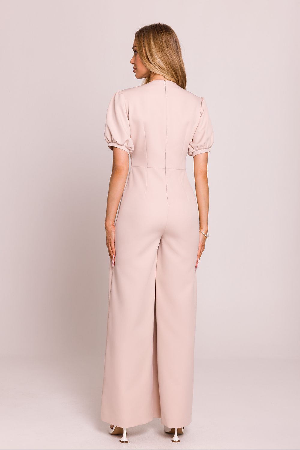 Elegant Tailored Jumpsuit with Puff Sleeves - Jumpsuits