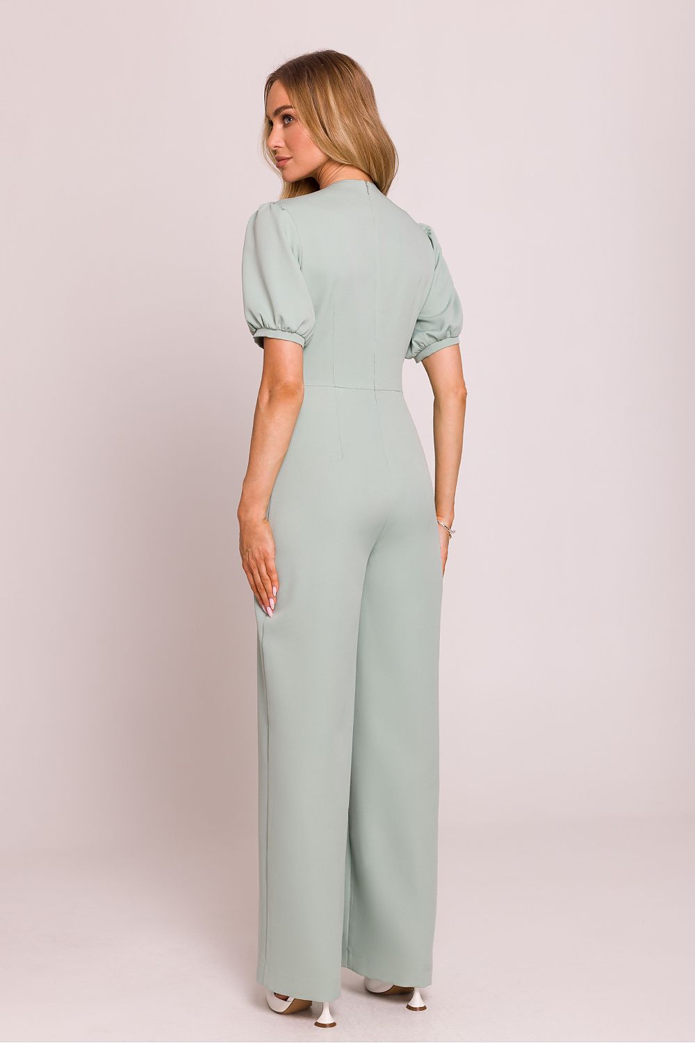 Elegant Tailored Jumpsuit with Puff Sleeves - Jumpsuits
