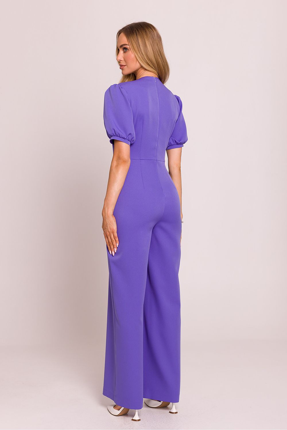Elegant Tailored Jumpsuit with Puff Sleeves - Jumpsuits