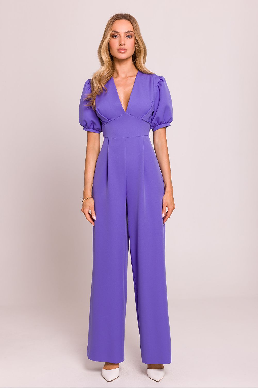 Elegant Tailored Jumpsuit with Puff Sleeves violet - Jumpsuits