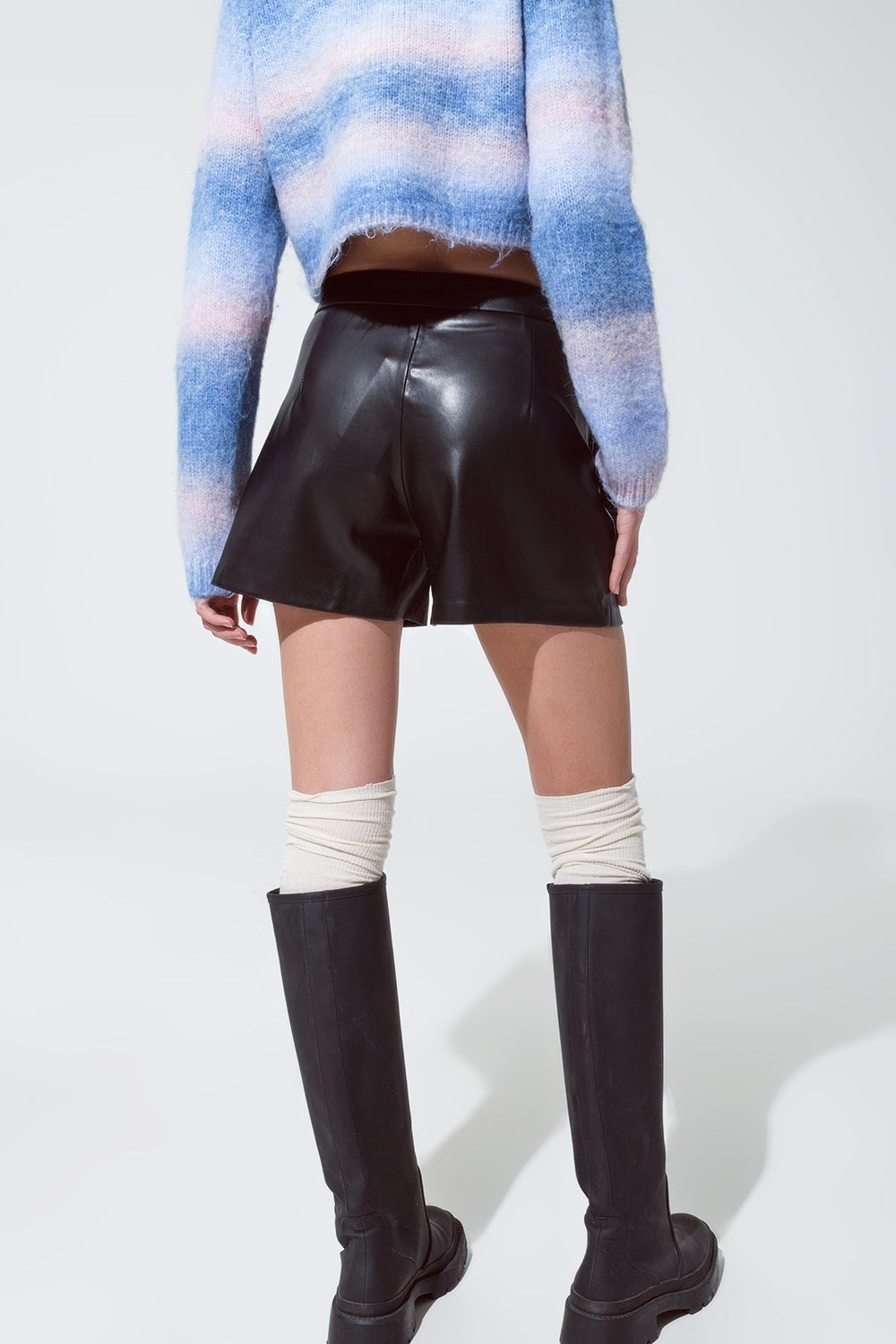 Faux Leather Short Shorts With Waist Detail Q2 Pants BoutiqueLua