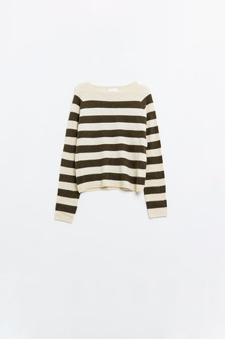 Pull en maille fine beige à rayures marron