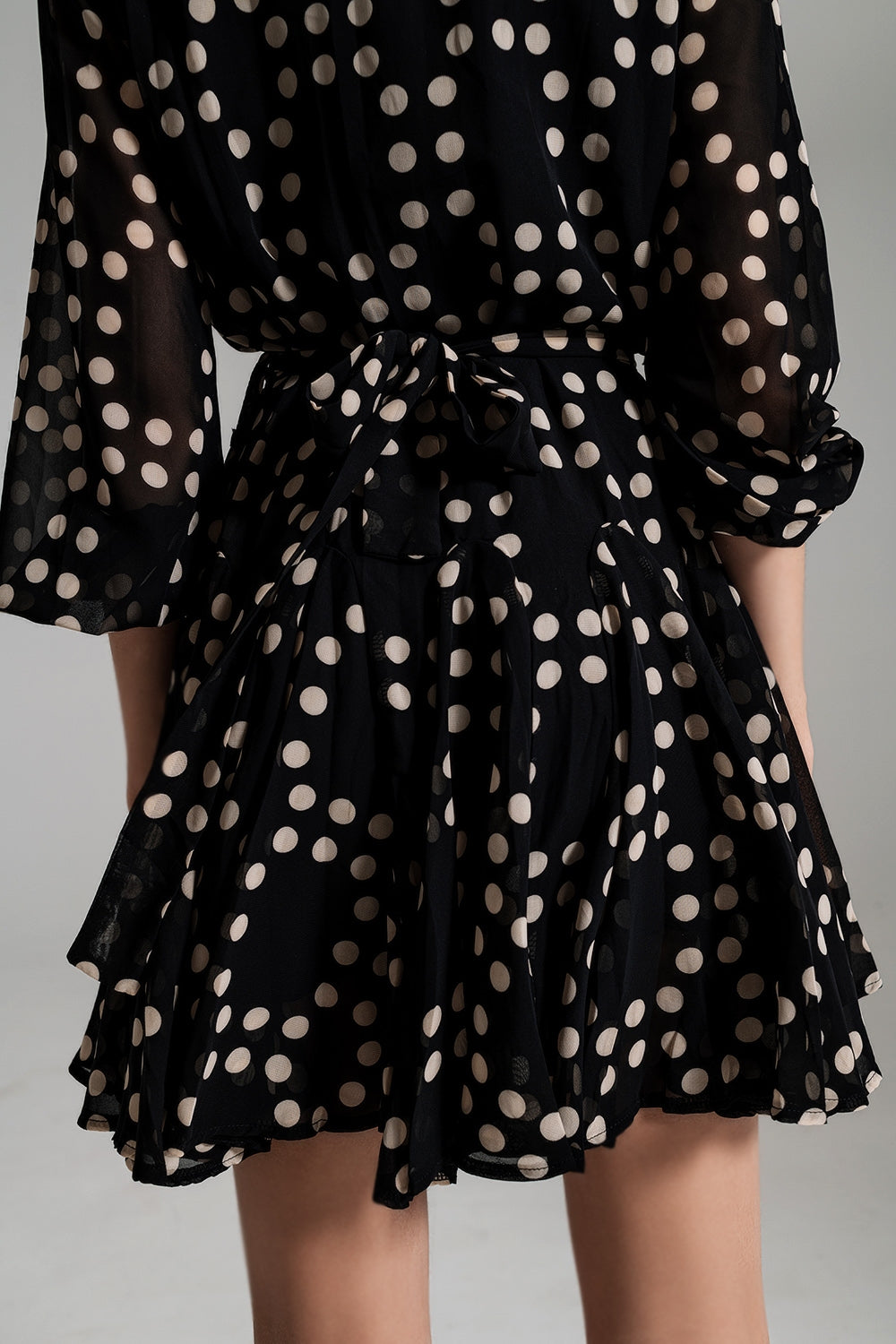 Fit and Frill Polka Dot Dress With Voluminous Sleeves in Black - Dresses