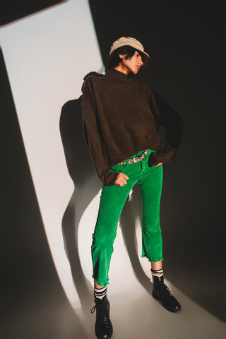 Calça flare de veludo cotelê verde escuro