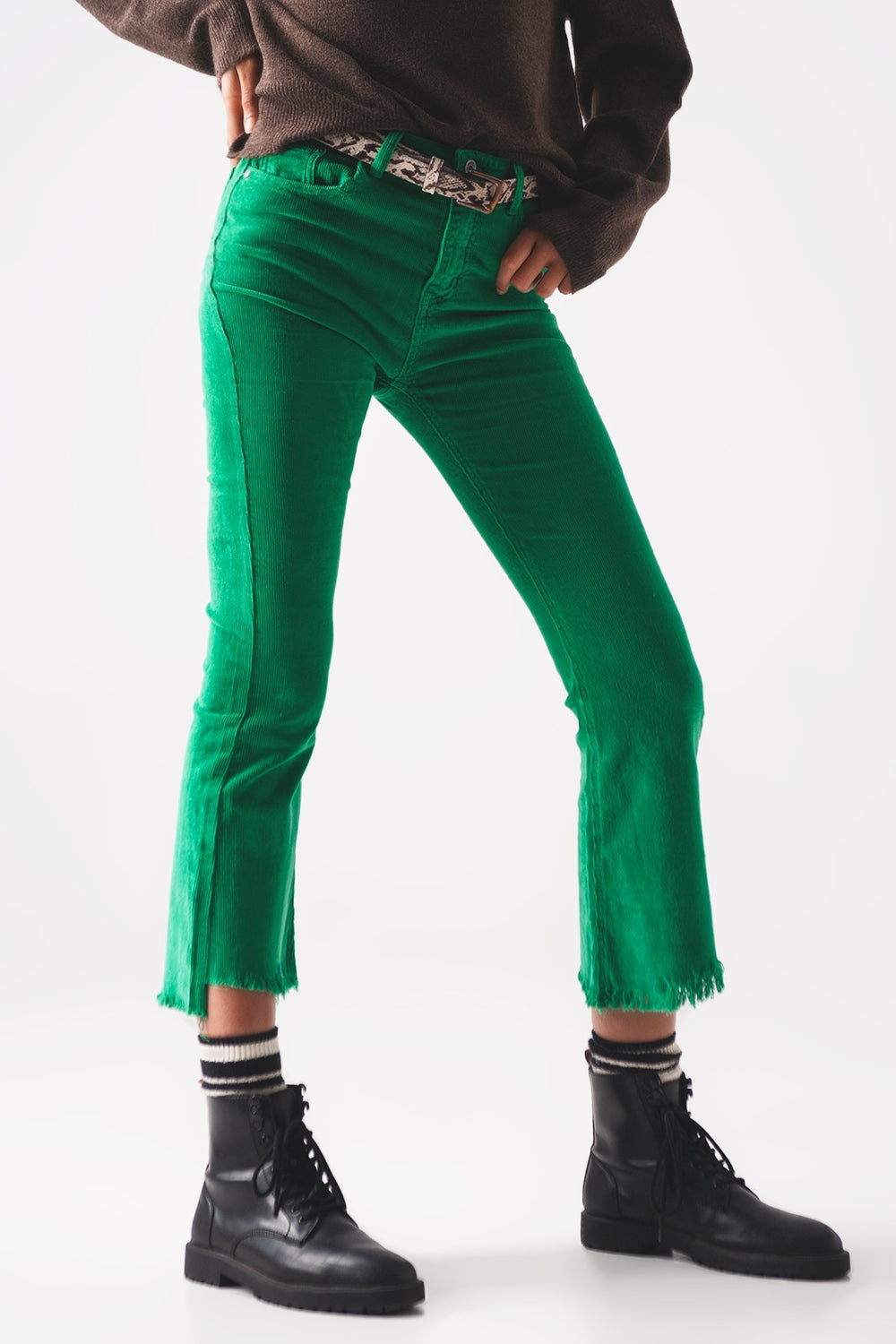 Flare corduroy pants in bold green - Trousers