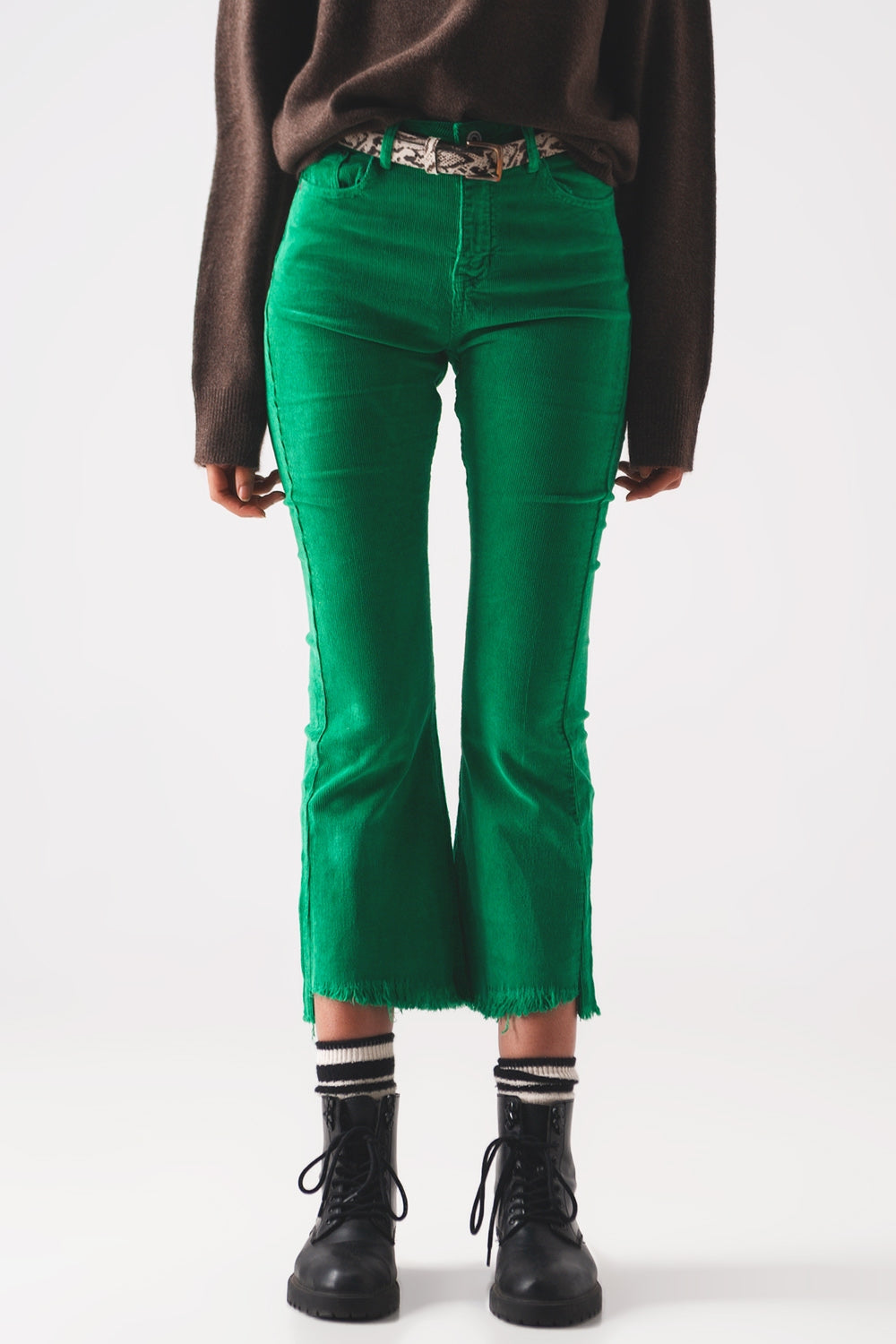 Flare corduroy pants in bold green - Trousers