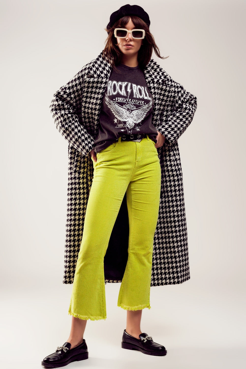 Flare corduroy pants in lime green Q2 Jeans BoutiqueLua