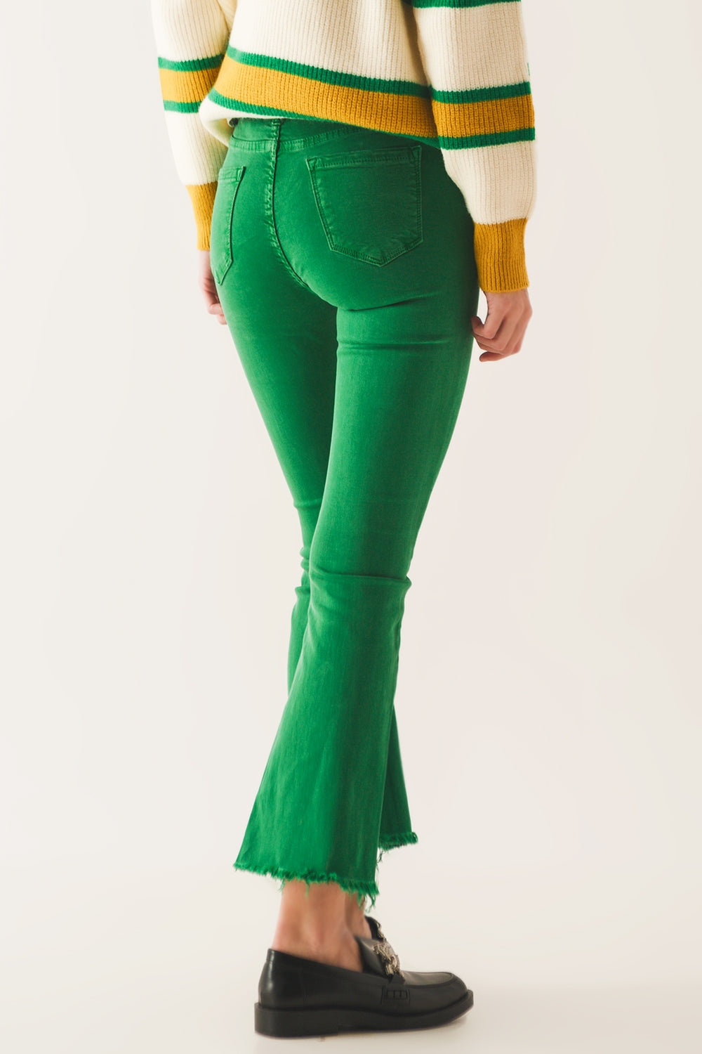 Flare jeans with raw hem edge in bright green - Jeans