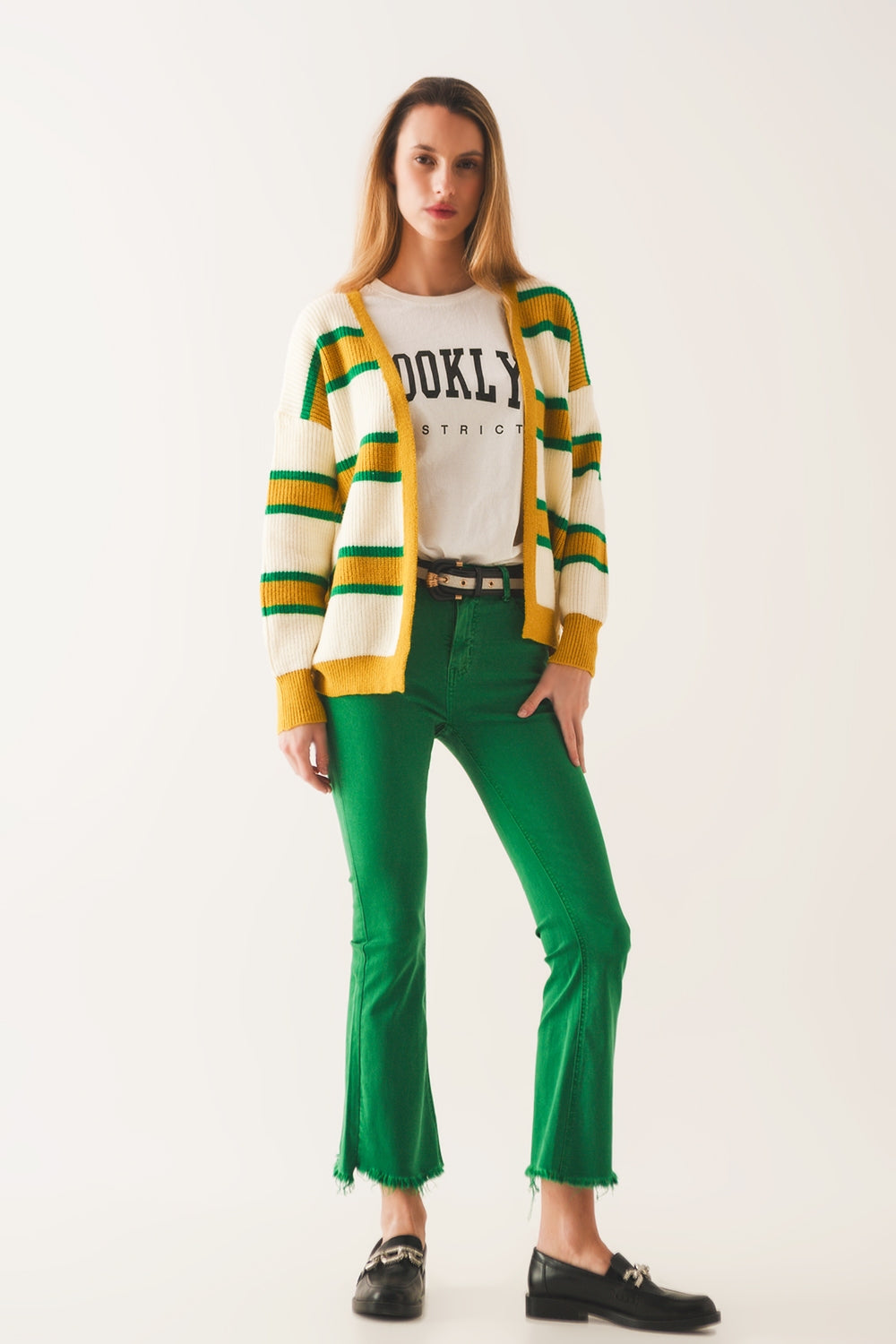 Flare jeans with raw hem edge in bright green - Jeans