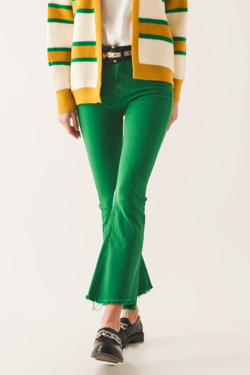 Flare jeans with raw hem edge in bright green - Jeans