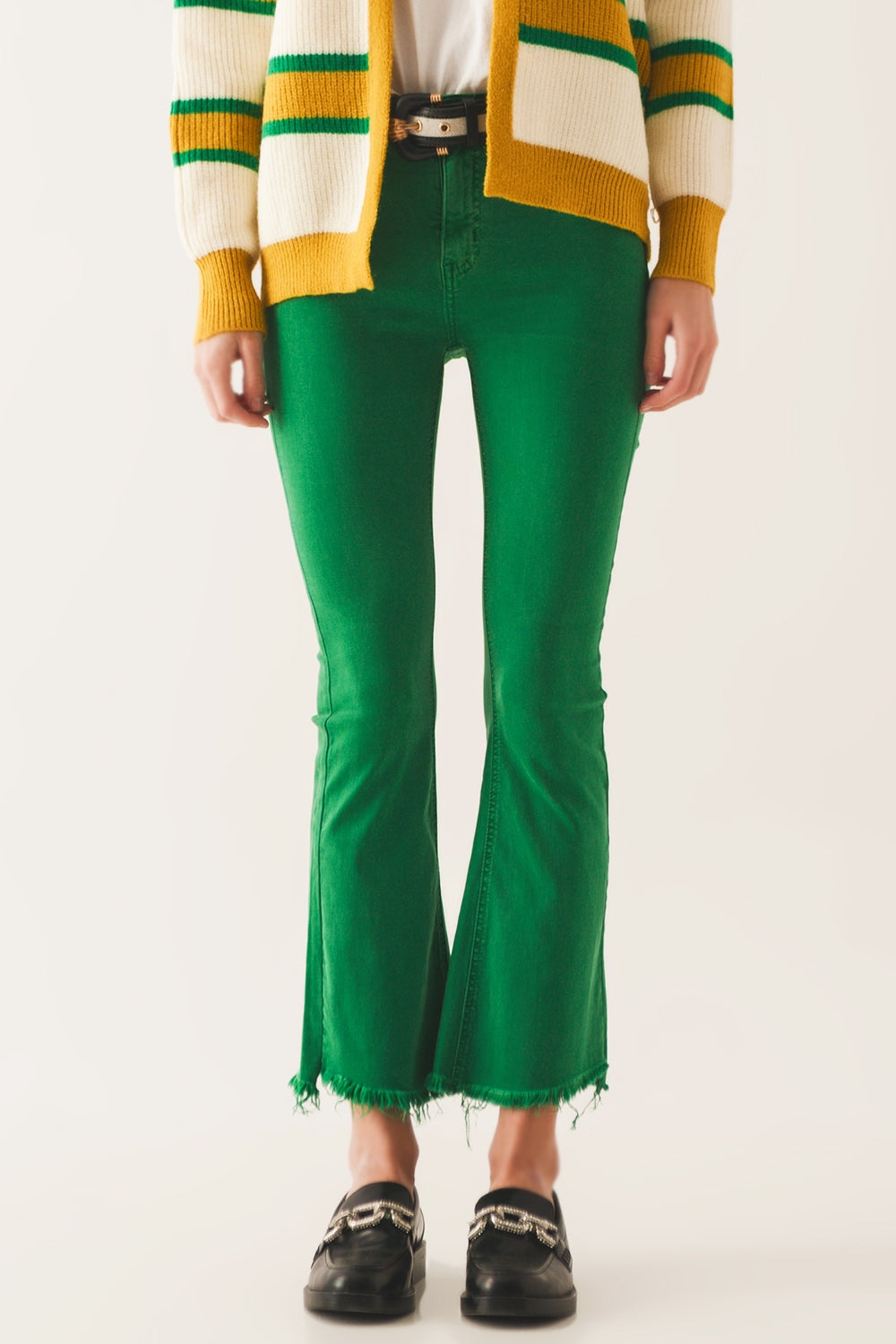 Flare jeans with raw hem edge in bright green - Jeans
