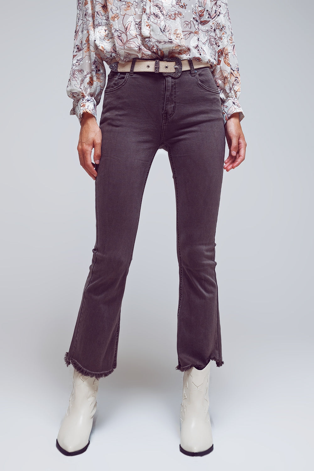 Flare jeans with raw hem edge in dark grey - Jeans