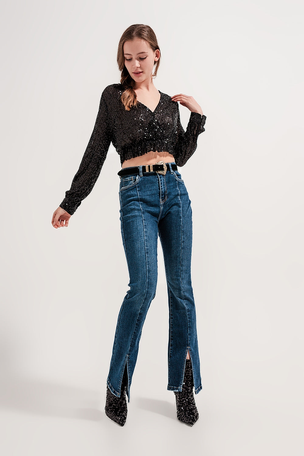 Flare jeans with split hem Q2 Jeans BoutiqueLua
