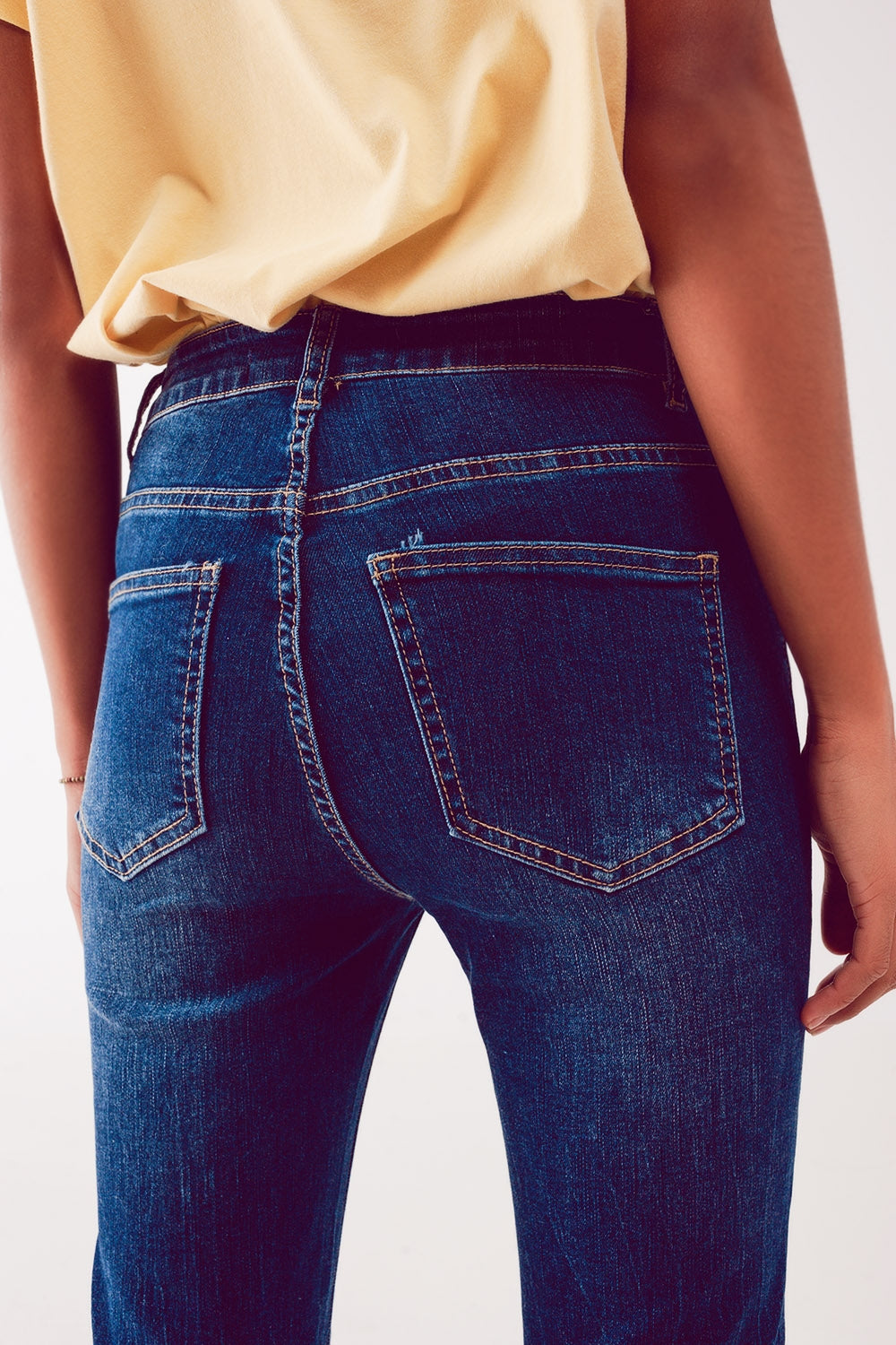 Flare straight leg jeans with raw hem edge in deep blue - Jeans