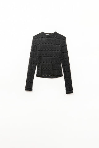 Floral Lace Top With Crew Nech in Black