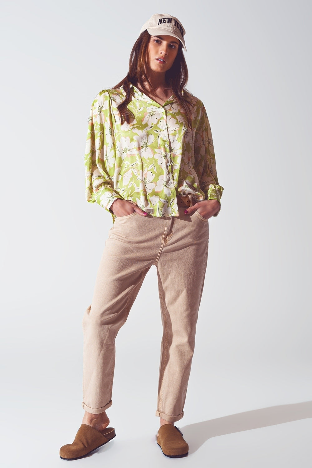 Floral Print chiffon Shirt in Green Q2 Shirts BoutiqueLua