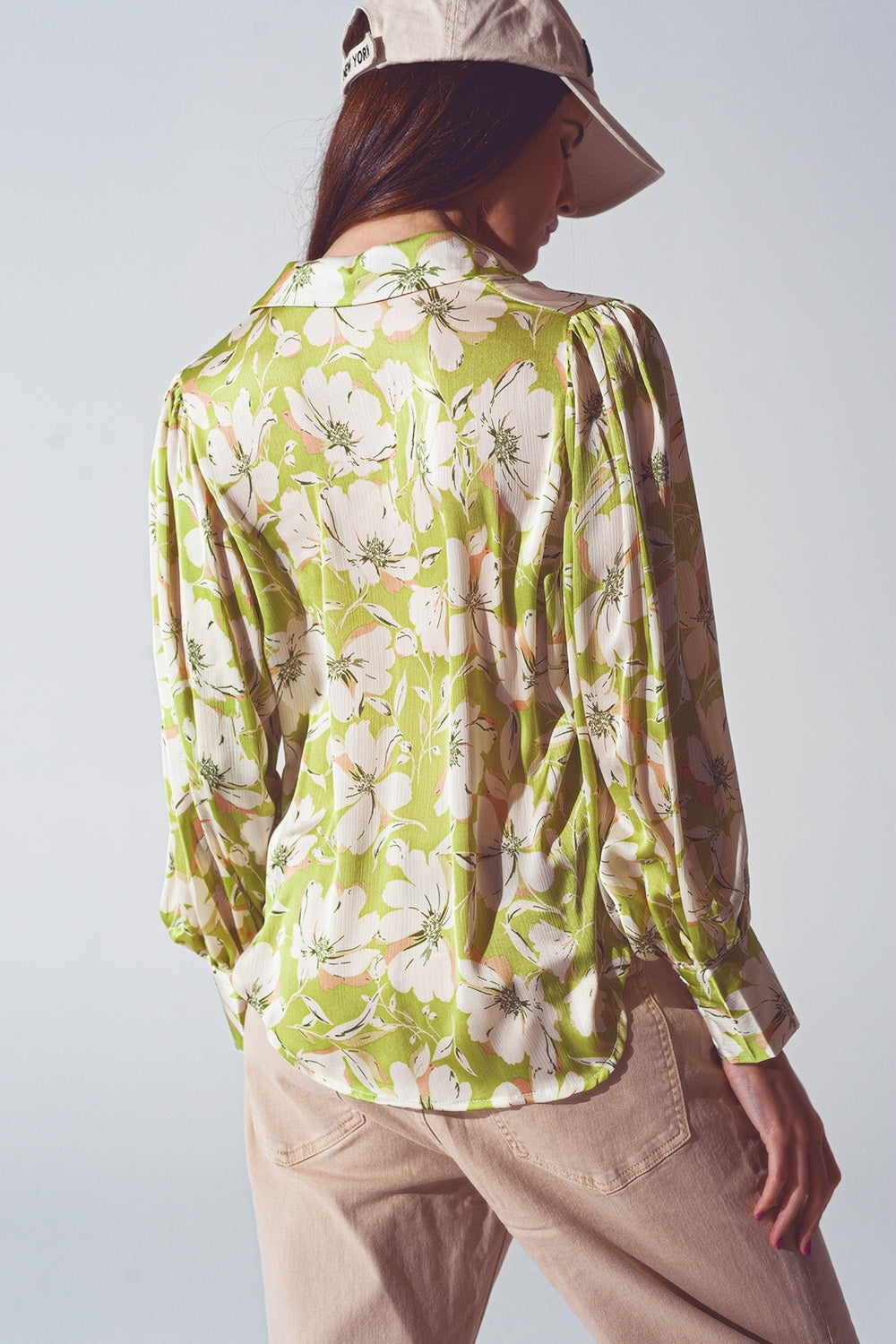 Floral Print chiffon Shirt in Green Q2 Shirts BoutiqueLua