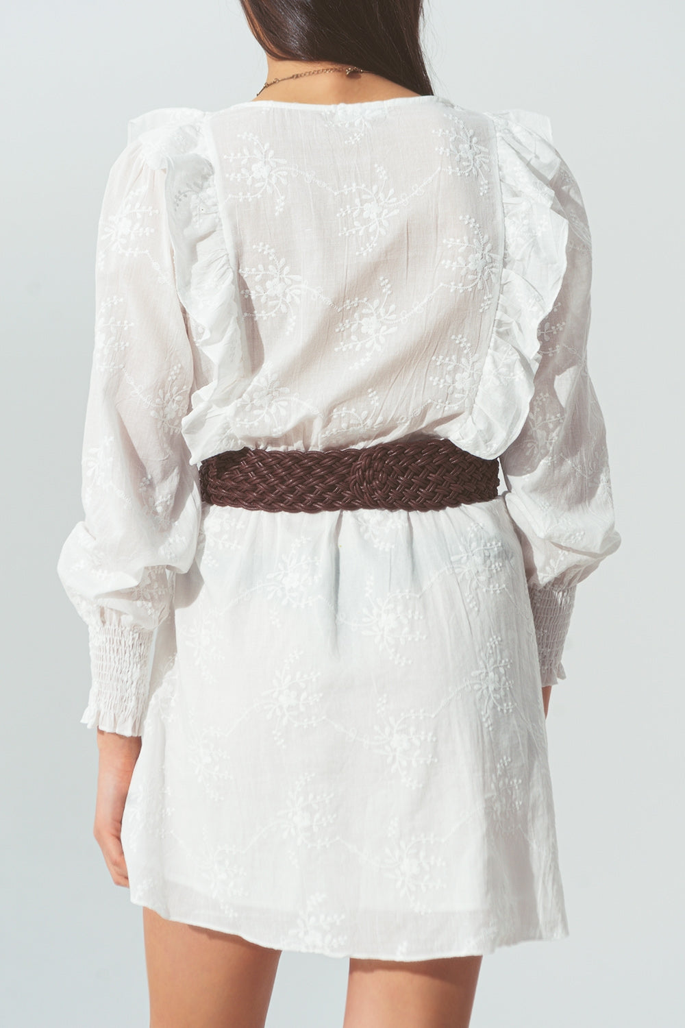 Floral Ruffle Mini Dress in White Q2 Dresses BoutiqueLua