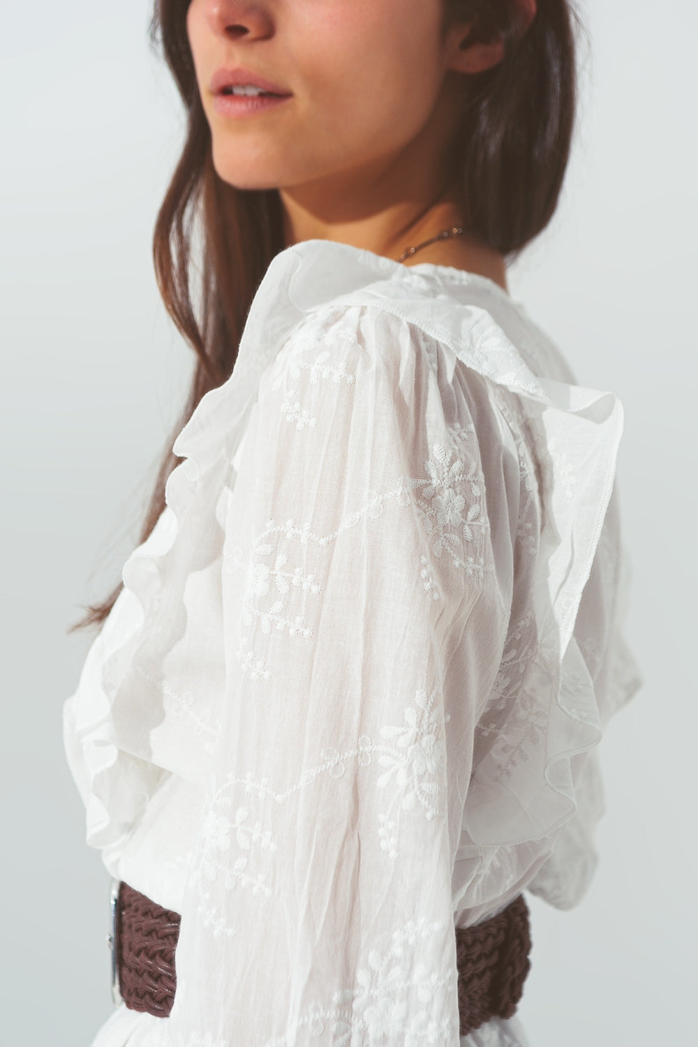Floral Ruffle Mini Dress in White Q2 Dresses BoutiqueLua