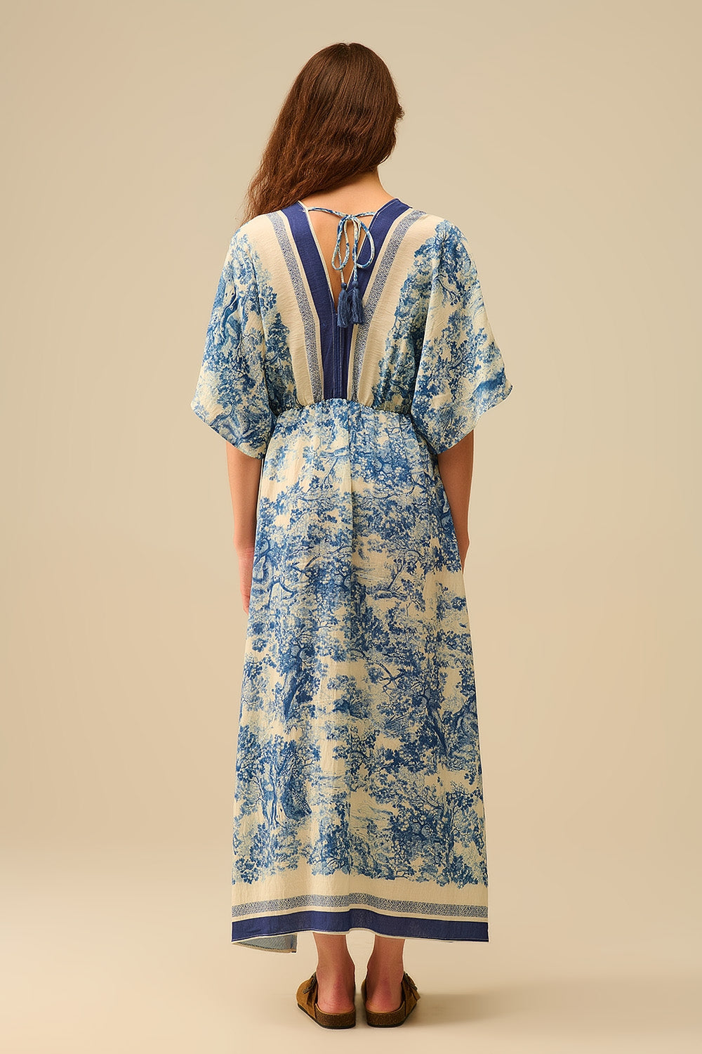 Flowy V-neck Dress with Toile de Jouy Print - Dresses