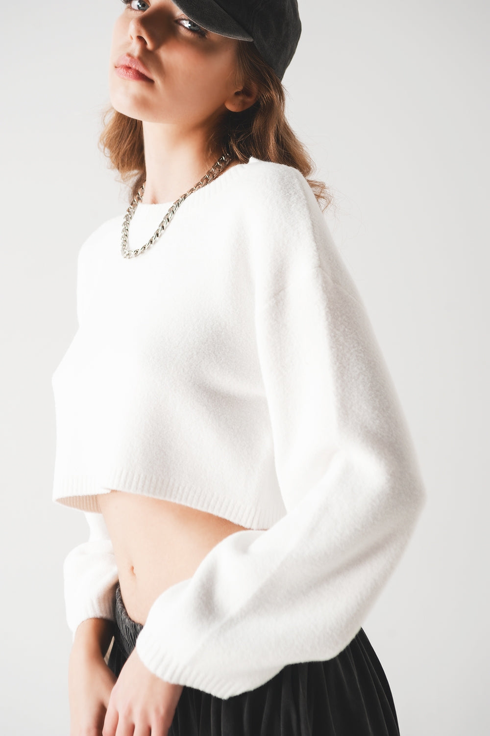 Fluffy cropped jumper in cream Q2 Sweaters BoutiqueLua