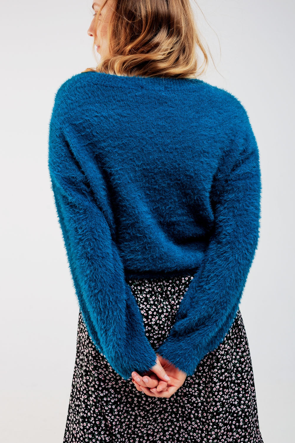 Fluffy knit jumper in blue Q2 Sweaters BoutiqueLua