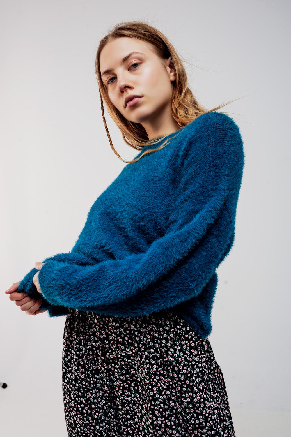 Fluffy knit jumper in blue Q2 Sweaters BoutiqueLua