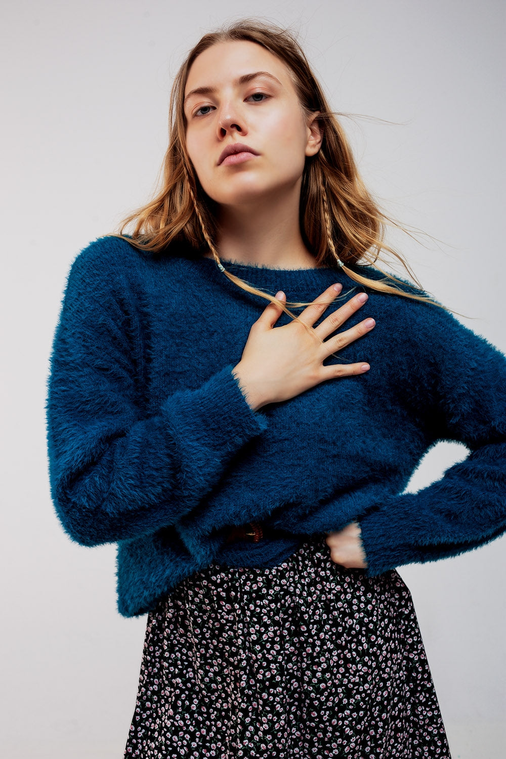 Fluffy knit jumper in blue Q2 Sweaters BoutiqueLua