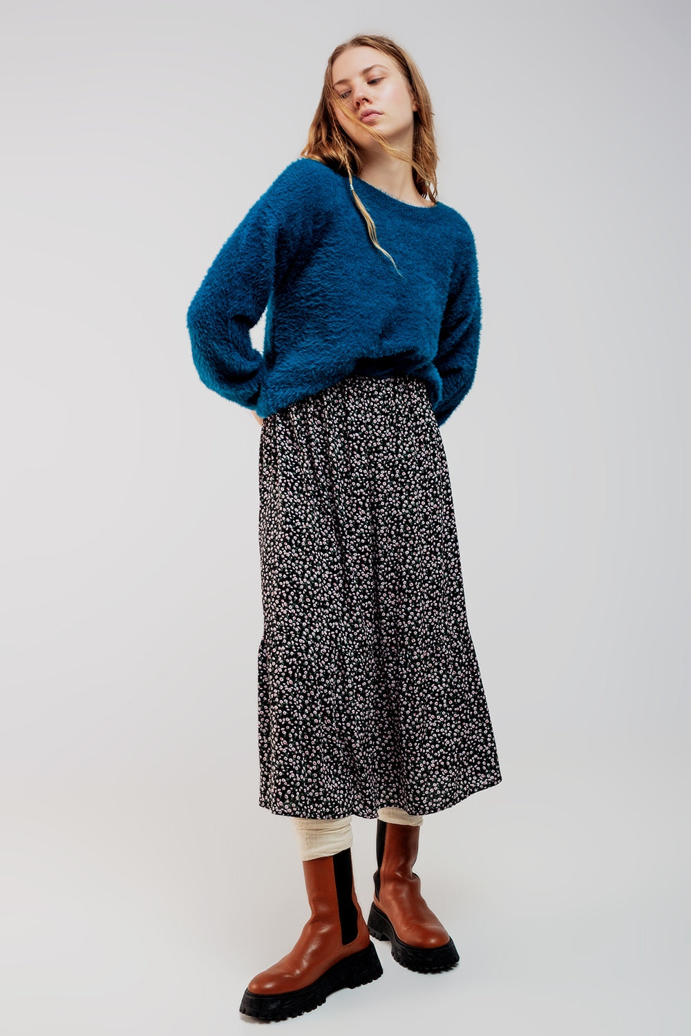 Fluffy knit jumper in blue Q2 Sweaters BoutiqueLua