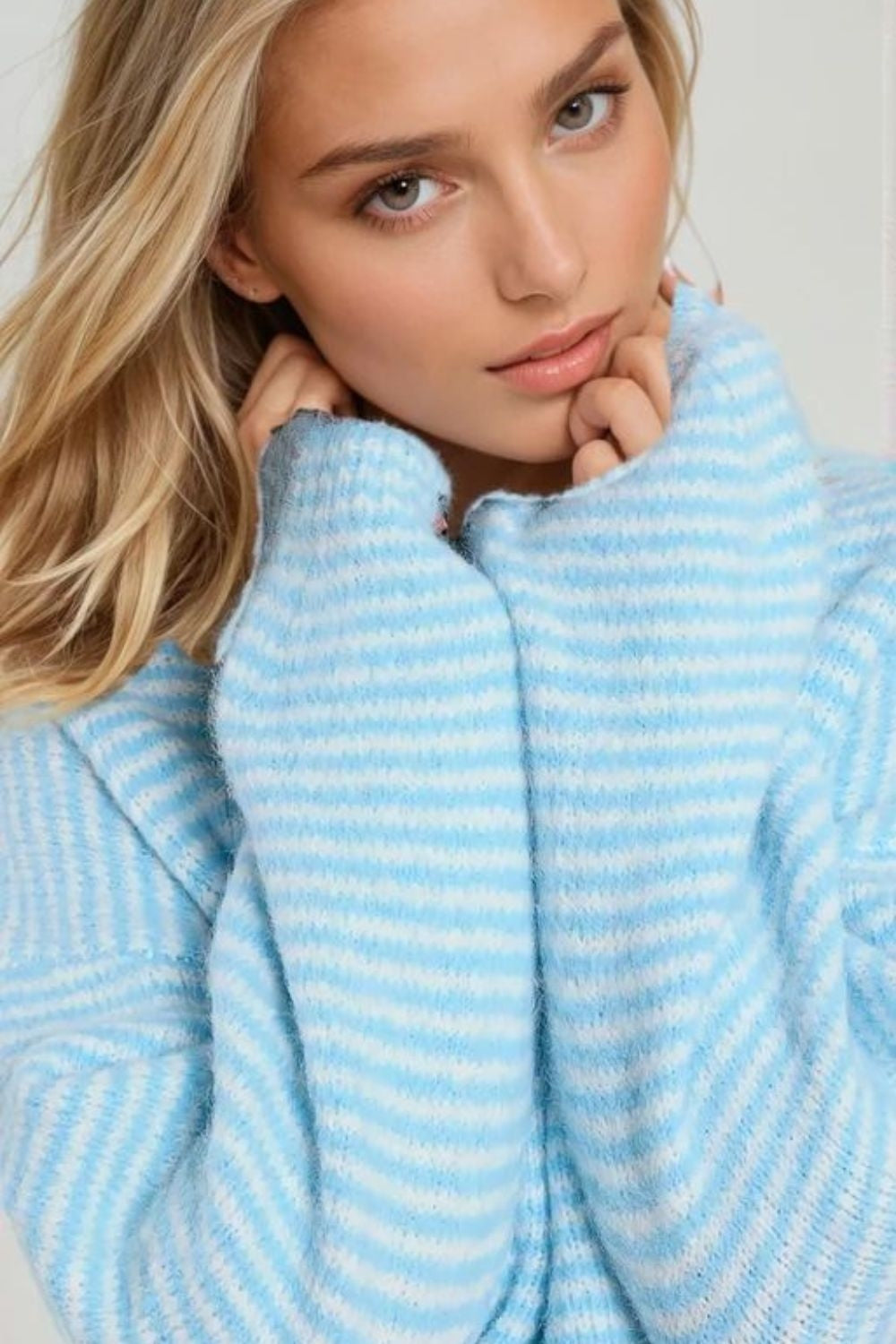 Fluffy striped sweater in baby blue - Jumpers