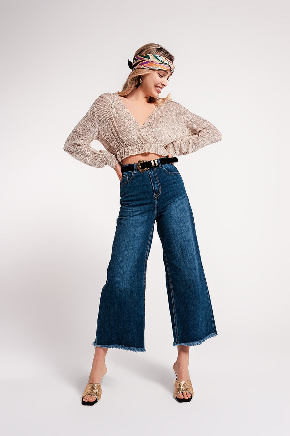 Fray hem Cropped jeans in blue - Jeans