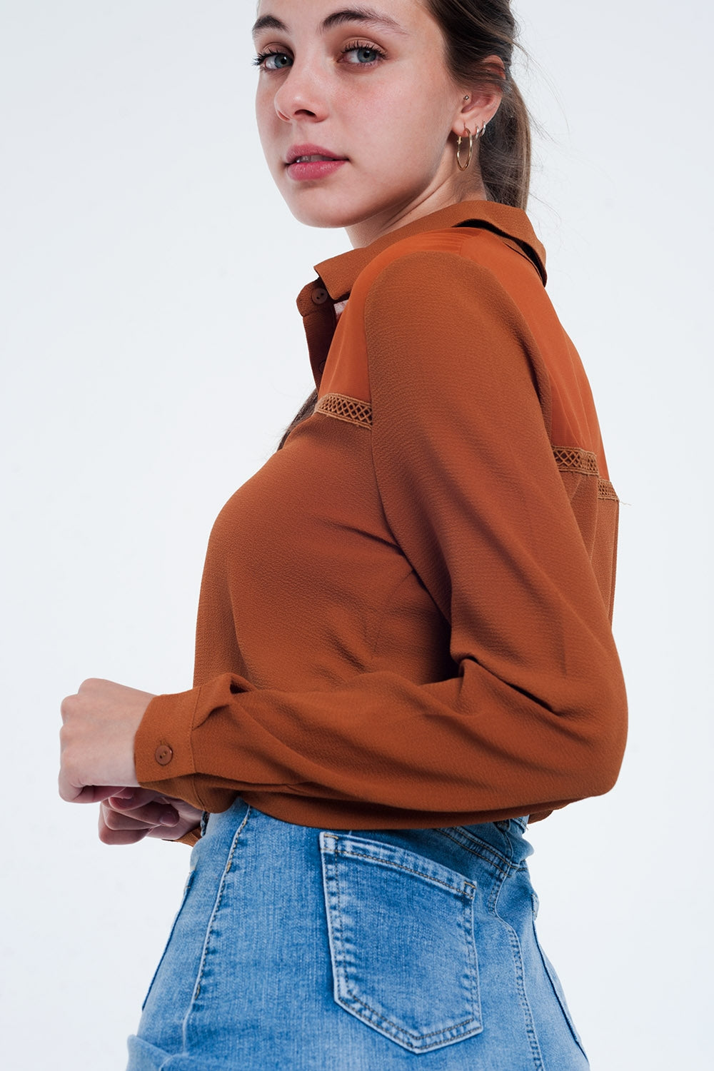 Front insert blouse orange - Blouses