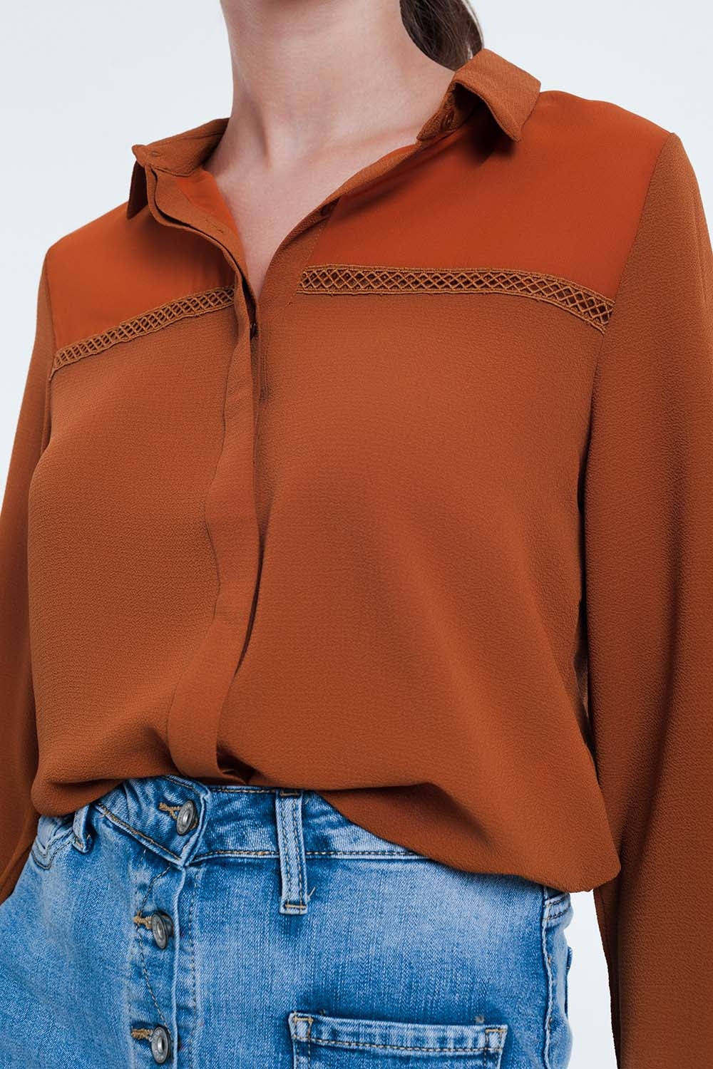Front insert blouse orange - Blouses