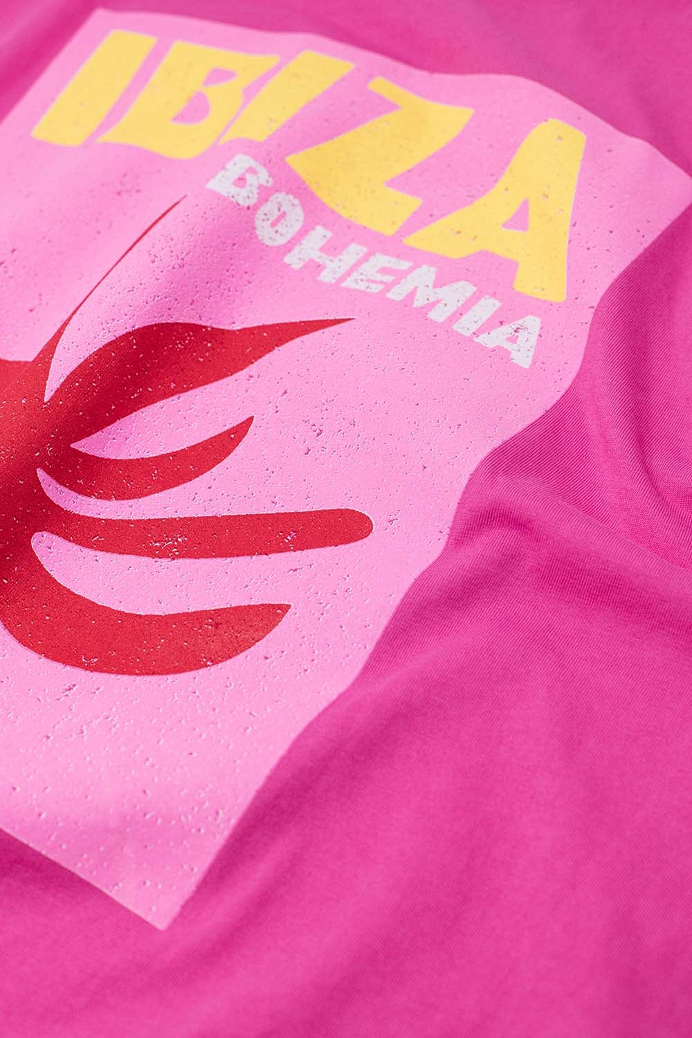 Fuchsia Ibiza Bohemia Relaxed T-Shirt With Pink Print - Tops