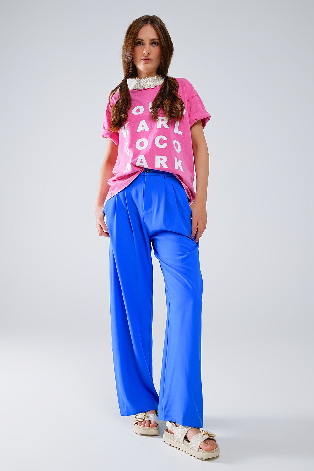 Fuchsia T-shirt With famous Names Logos At The Front - Tops